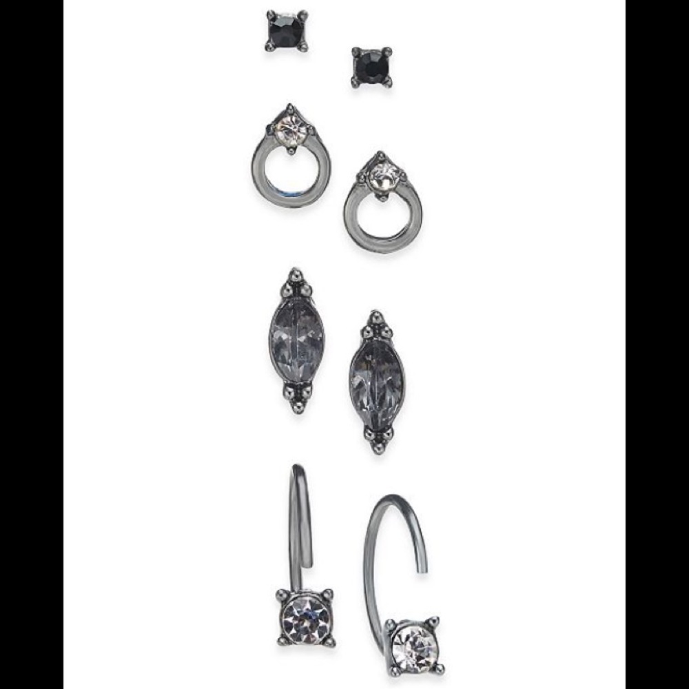 INC Hematite-Tone 8 Pc Crystal Stackable Earrings